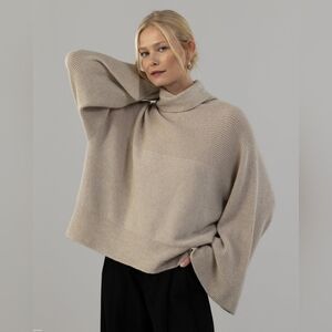 Jaki London Ribbed Roll Neck Sweater in Beige